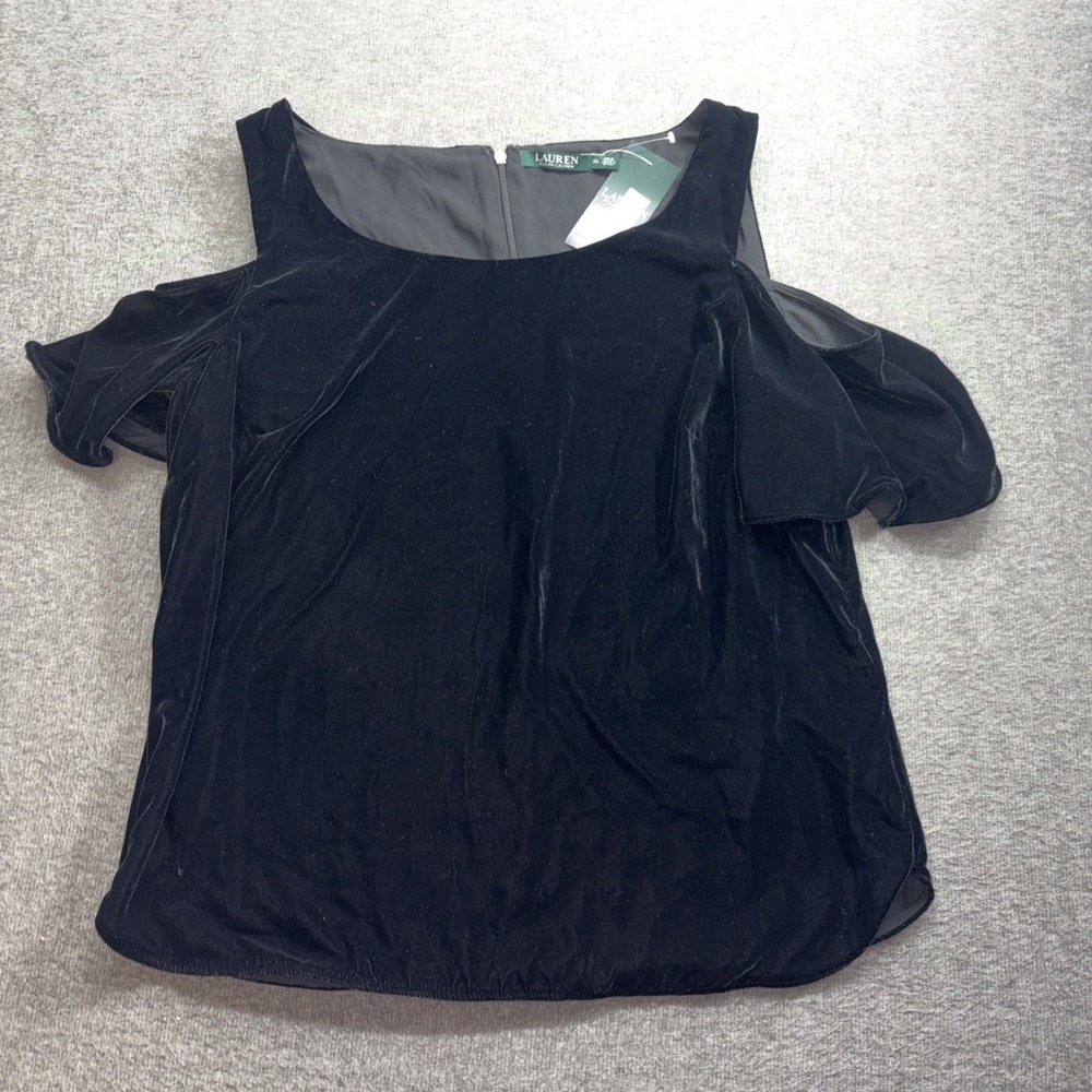 Ralph Lauren Women's Cold-Shoulder Flutter-Sleeve Top Size XL Black Retail $99